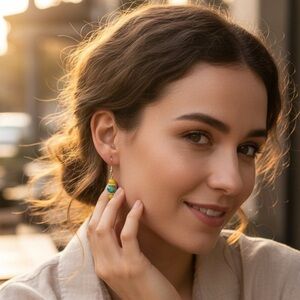 Earrings Glass Yellow/Green/Pink Dangle Silver Toned Dangle Handmade Earrings